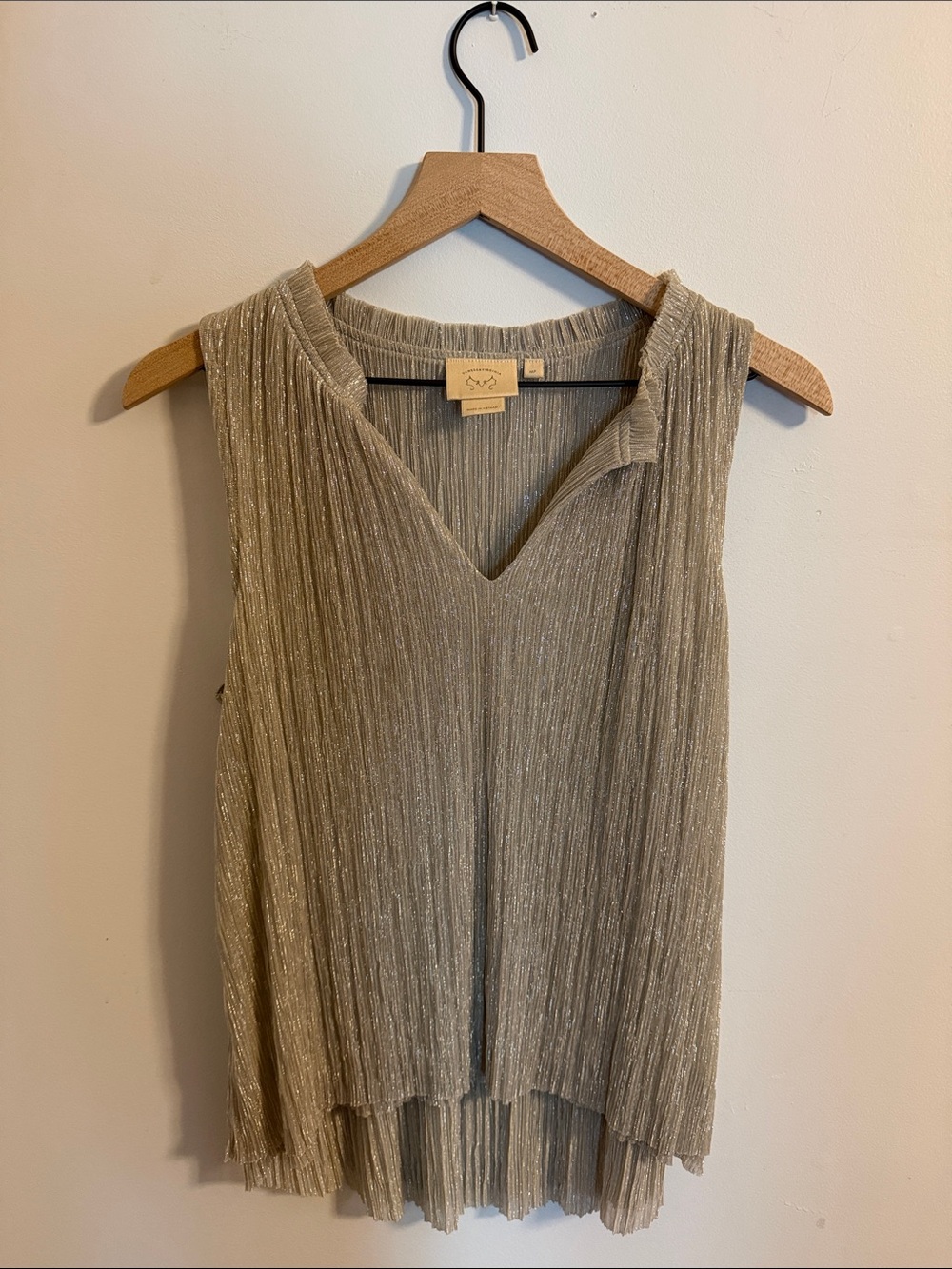 Vanessa Virginia top (Anthropologie) Metallic Pleated V-Neck Top - Gold